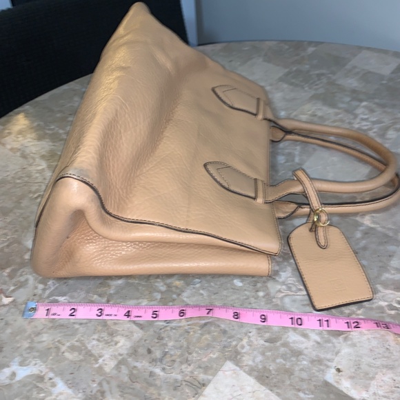 COLE HAAN Pebbled Leather Bag Top Handle Medium Satchel Luxe Neutral Early 2010s - Picture 5 of 14